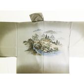 Kimono underwear Hand printed landscape with mountain stream desin brown