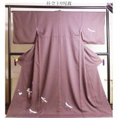 洗える着物 付下げ 刺繍 葡萄色地辻が花 光触媒消臭　仕立上がり写真