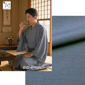 washable stumugi (pongee) kimono fablic for roll or tailoring blue (color No.1)