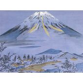 Washable men's japanese picture lining for haori No.11 Mt. Fuji and a sailboat, blue-gray/Kanebo Soafuru