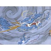 Washable haori's underfablic No.12 tiger and dragon desain blue gray color satin tone cloth