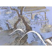 Washable men's haori lining No.1 Fujimichaya(Japanese-style café with a good view of Mt. Fuji) blue gray