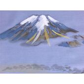Washable haori's underfablic No.1 Mt.fuji and house at the lake desain blue gray color satin tone cloth