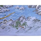 Washable men's kimono (framed lining) No.7 Fuji and raft stream, blue-gray/satin-like fabric