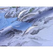 Washable men's kimono (framed lining) No.7 Fuji and raft stream, blue-gray/satin-like fabric