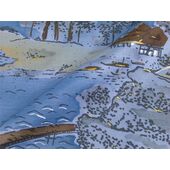 洗える男物 額裏 No.8 湖畔の家 ブルーグレー／サテン風生地