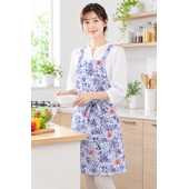 和柄 エプロン 線調子菊柄 水色