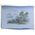 Japanese painting on silk fabric, Japanese-style landscape, house and boats at lakeside, ground color blue