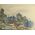 Japanese picture Washable men's kimono, framed lining No.8 House by the lake, light brown