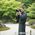 Pure silk men's kimono Ojiya vertical pongee Iron navy blue
