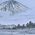 Japanese painting on silk fabric, Japanese-style landscape, Mt.fuji and Boats at the beach with pine tree forest, ground color blue