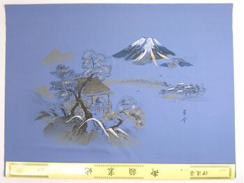 Washable men's haori lining No.1 Fujimichaya(Japanese-style café with a good view of Mt. Fuji) blue gray