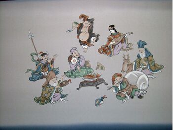 手描額裏(広幅の羽裏) 七福神
