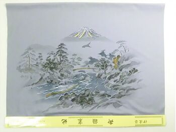 Washable men's Japanese picture for Haori lining No.7 Sansui, Mt. gray color