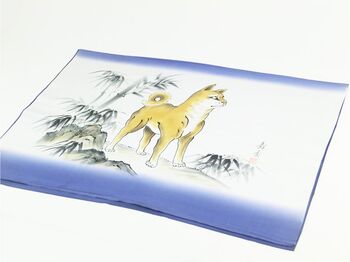 Japanese painting,Men's haori lining that use as interia , blue, hand-dyed, Dog design from zodiac