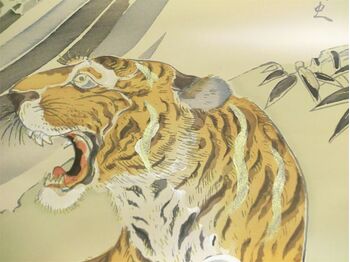 Washable haori's underfablic No.12 tiger and dragon desain light brown color satin tone cloth