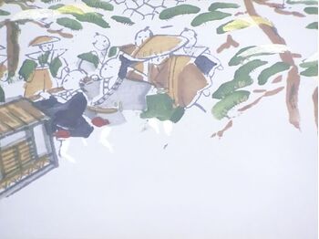 Washable Japanese picture lining fablic for Haori Daimyo gyoretu (procession of feudal lords) gray color