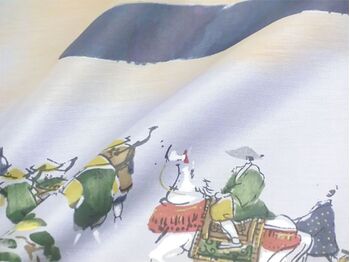 Washable Japanese picture lining fablic for Haori Daimyo gyoretu (procession of feudal lords) gray color satin fablic