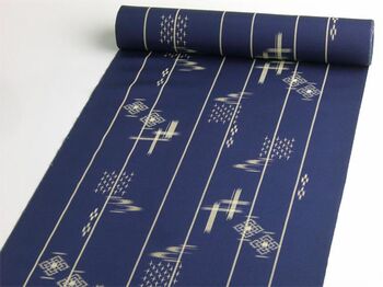 Silk Tango Tsumugi Kimono, plain navy with swallows