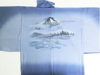 Silk kimono underwear hand screen drowed mount Fuji and Matubara and tree boats desin blue