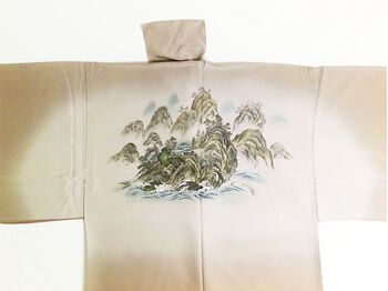 摺り友禅男襦袢　「白山」　⑧桂林風山水 茶色