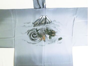 Kimono underwear hand printed ⑪ Dragon desin blue gray