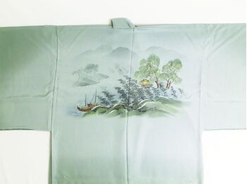 摺り友禅男襦袢　「白山」　③遠山山水 緑