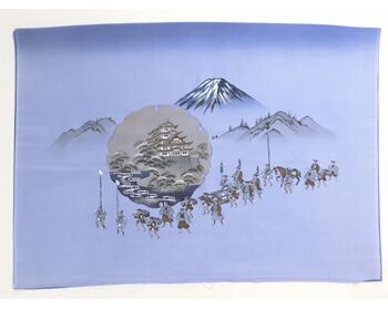 Men's lining fabric for Hari coat  that Blue Gray Sansui Daimyo's Procession at Mt. Fuji "Hakusan" Brand