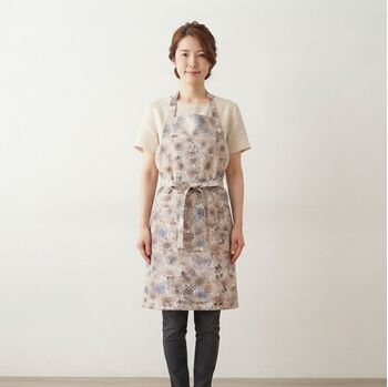 和柄 エプロン 線調子菊柄 ベージュ