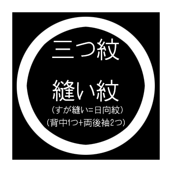 三つ紋縫い紋（すが縫い＝日向紋 / 背中1つ+両後袖）紋入れ加工