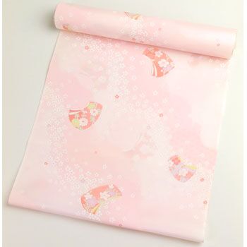 正絹 肩裏 総柄 ピンクに熨斗目と桜吹雪1.5丈以上（約6m）