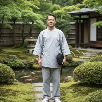作務衣 オーダーサイズ 万筋柄（10色より）/ ズボンポケット付