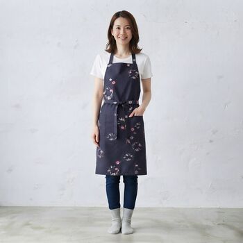 和柄 エプロン 紅型調子 花丸柄 黒