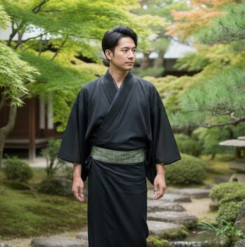 Men’s summer airry cloth kimono fablic ( ro ) black No.1 man model