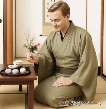 Washable Kimono Men's Kimono Manji（thin stripe） brown 44cm Width No.4