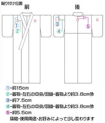 貼り紋用 シール 貼り付け位置