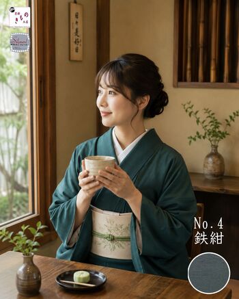 洗える着物又は羽織又は反物 テイジン素材 プレミアム無地紬（鉄紺色）レディース仕立