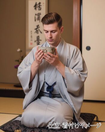 Washable Kimono Mansuji （thin stripe） Blue 44cm Width No.10