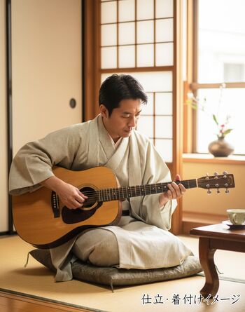 大きな方対応 洗える着物 男女兼用着物 万筋 茶色44cm巾 No.4