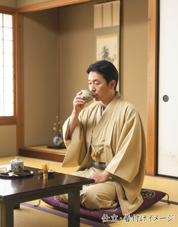 Washable Kimono Men's Kimono Mansuji（fine stripes） brown 42cm Width No.4