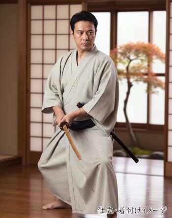 Washable Kimono Men's Kimono Manji（thin stripe） Blue Gray 44cm Width No.7