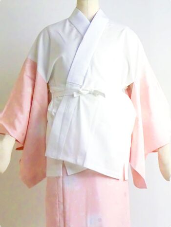 Washable two-piece juban, polka dot rinzu, hanamaru pattern, light orange (musou sleeves), made with high-performance fabric