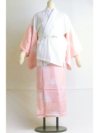 Washable two-piece juban, polka dot rinzu, hanamaru pattern, light orange (musou sleeves), made with high-performance fabric