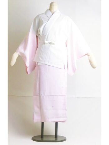 洗える二部式襦袢 水玉綸子 花丸柄 薄ピンク（無双袖） 高機能性生地使用