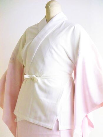 洗える二部式襦袢 水玉綸子 花丸柄 薄ピンク（無双袖） 高機能性生地使用