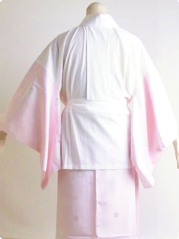 洗える二部式襦袢 水玉綸子 花丸柄 薄ピンク（無双袖） 高機能性生地使用