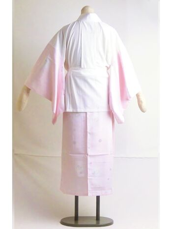 洗える二部式襦袢 水玉綸子 花丸柄 薄ピンク（無双袖） 高機能性生地使用