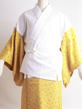 洗える二部式襦袢 水玉綸子 桜吹雪柄 辛子（無双袖） 高機能性生地使用