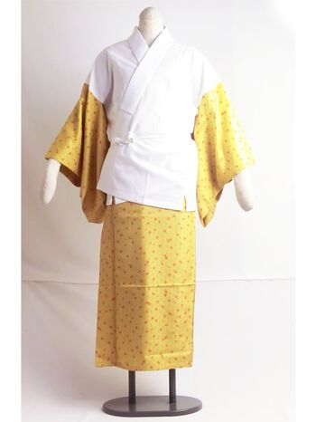 洗える二部式襦袢 水玉綸子 桜吹雪柄 辛子（無双袖） 高機能性生地使用