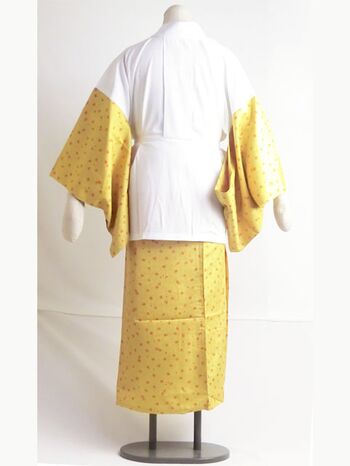 洗える二部式襦袢 水玉綸子 桜吹雪柄 辛子（無双袖） 高機能性生地使用